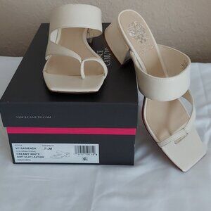 NEW Vince Camuto Leather Block Heel Women's Sandals - Sasienda Creamy White